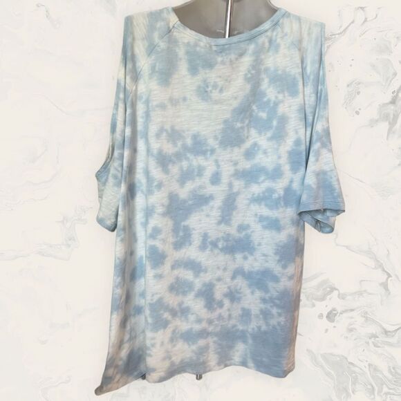NEW Sanctuary Tie Dye Perfect Knot Crew Neck Short Cutout Sleeve Tee- Blue Size - Picture 3 of 3